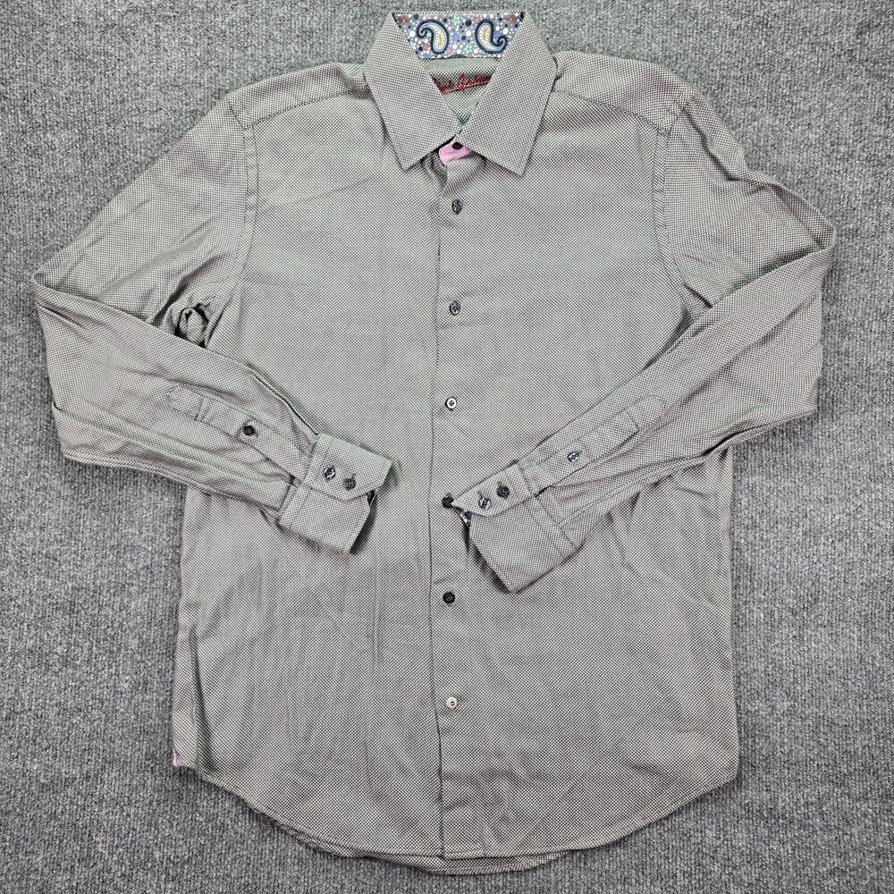 Robert Graham Shirt Mens Medium 39 15.5 Gray Paisley Trim Long Sleeve Button Up